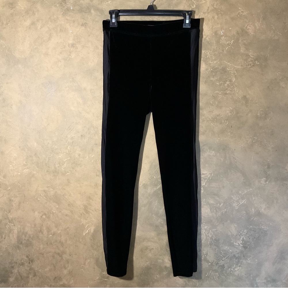 Tractr Black Tuxedo Stripe Velvet Leggings